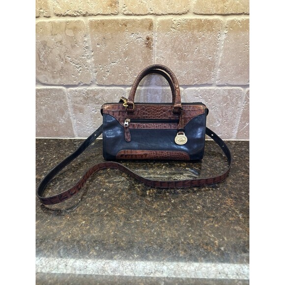 Vintage Brahmin Black Tuscan Crandall Doctors Bag Croc Embossed Handbag EUC - Picture 1 of 12
